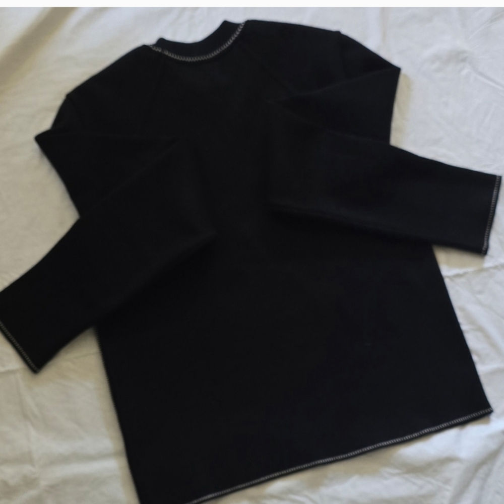 Chanel CC Logo Black Long Sleeve Top with White Decorative Stitching - Picture 14 of 15